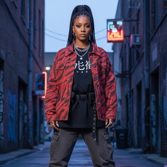 Zara Red Brown Zebra Print Oversized Snaps Shirt Jacket Women's Size M - Picture 2 of 9